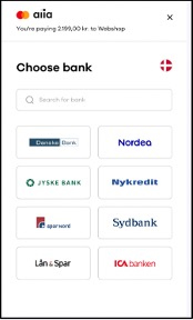 Composite image illustrating the end-user payment journey: selecting a bank from a list or searching for one